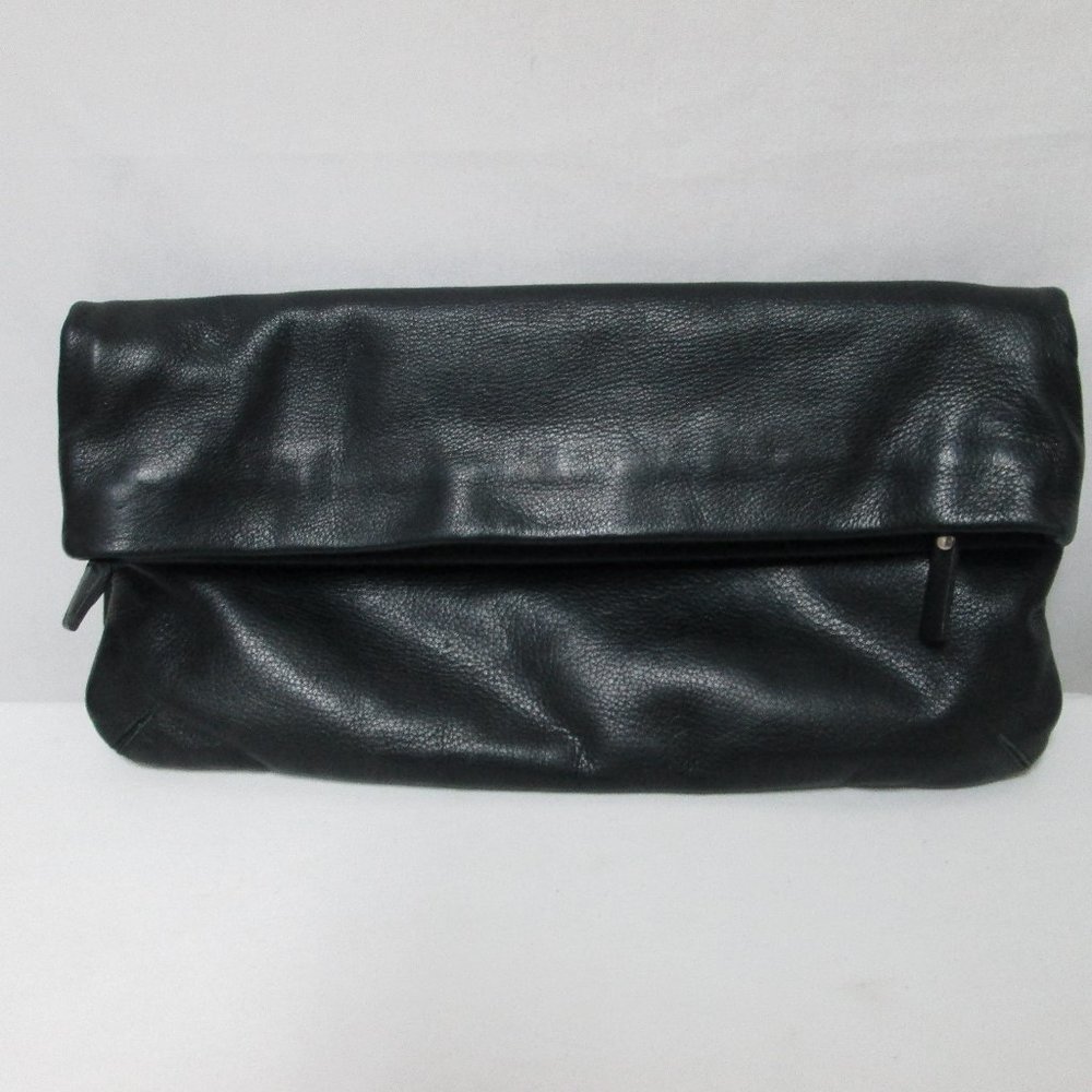 Nine West black Leather large fold-over clutch purse handbag USA 1990's